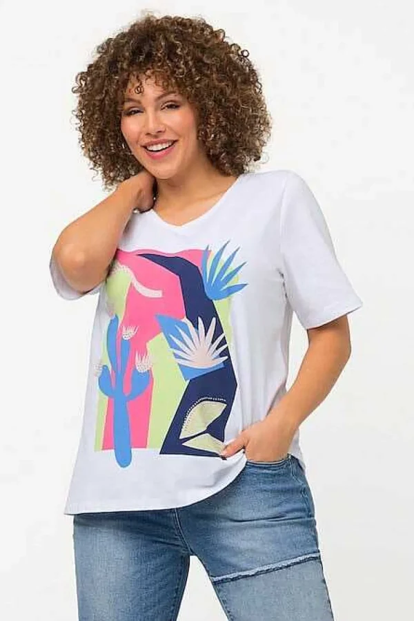 Abstract Cactus Graphic Top In Off White