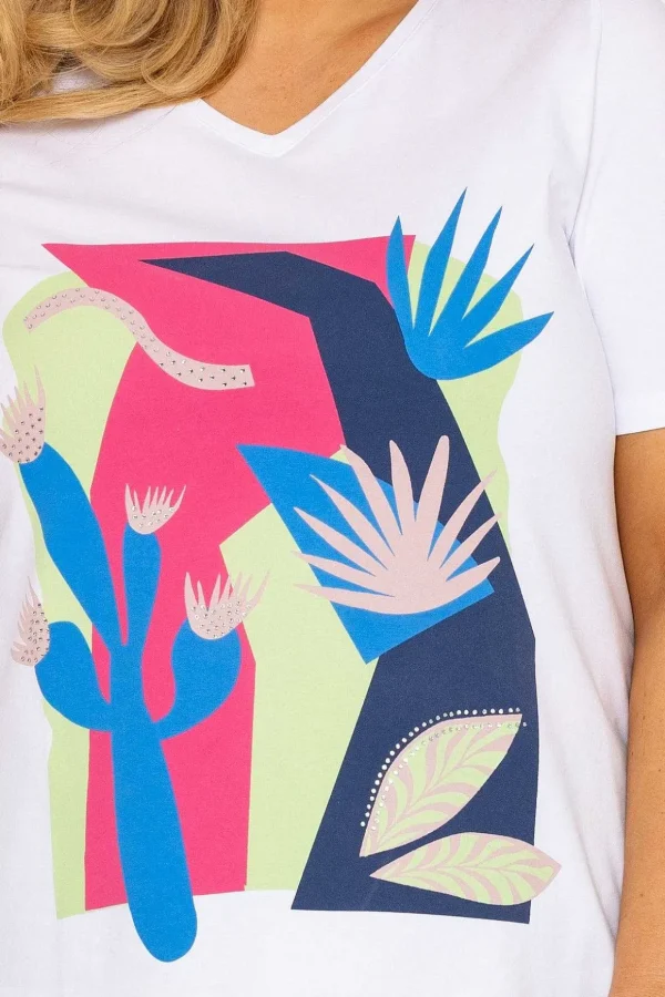 Abstract Cactus Graphic Top In Off White