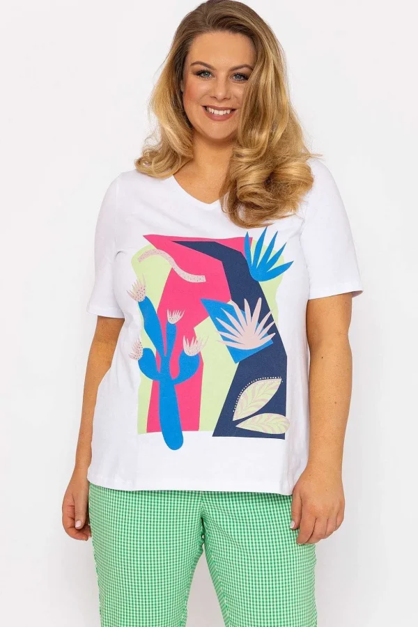 Abstract Cactus Graphic Top In Off White