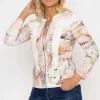 Abstract Printed Zip Up Jacket In Peach