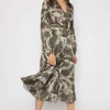 Alina Khaki Print Midi Dress