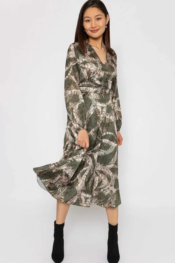 Alina Khaki Print Midi Dress