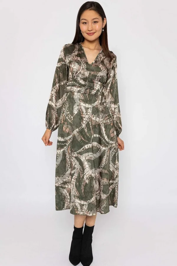 Alina Khaki Print Midi Dress