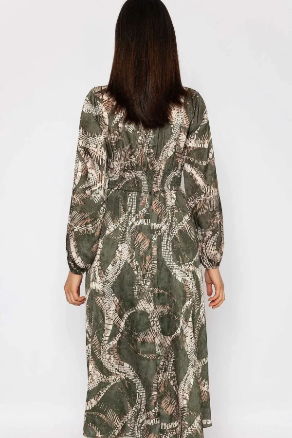 Alina Khaki Print Midi Dress