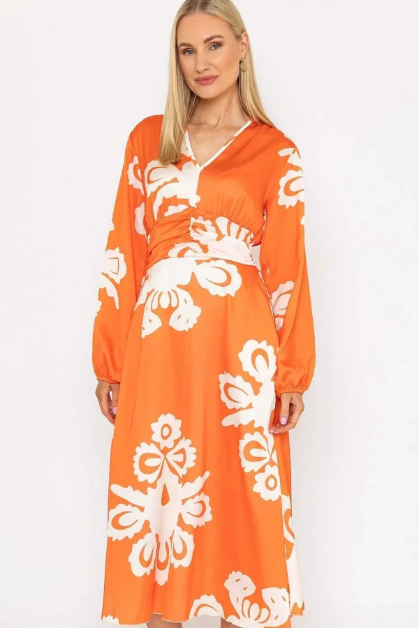 Alina Midi Dress In Orange Print