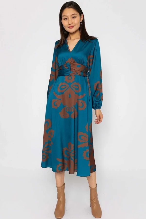 Alina Teal Print Midi Dress