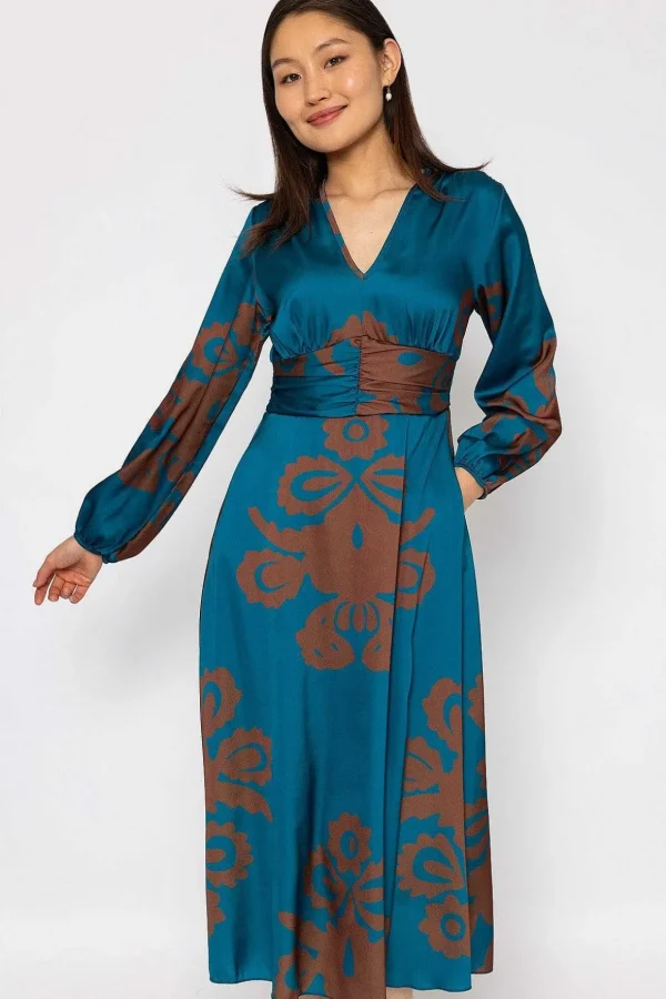 Alina Teal Print Midi Dress