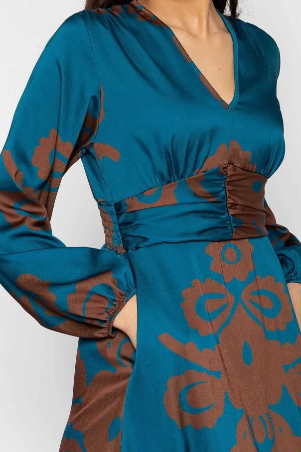 Alina Teal Print Midi Dress