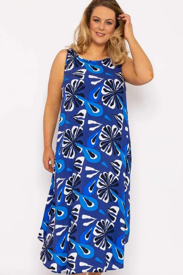 A-Line Midi Dress In Blue Print