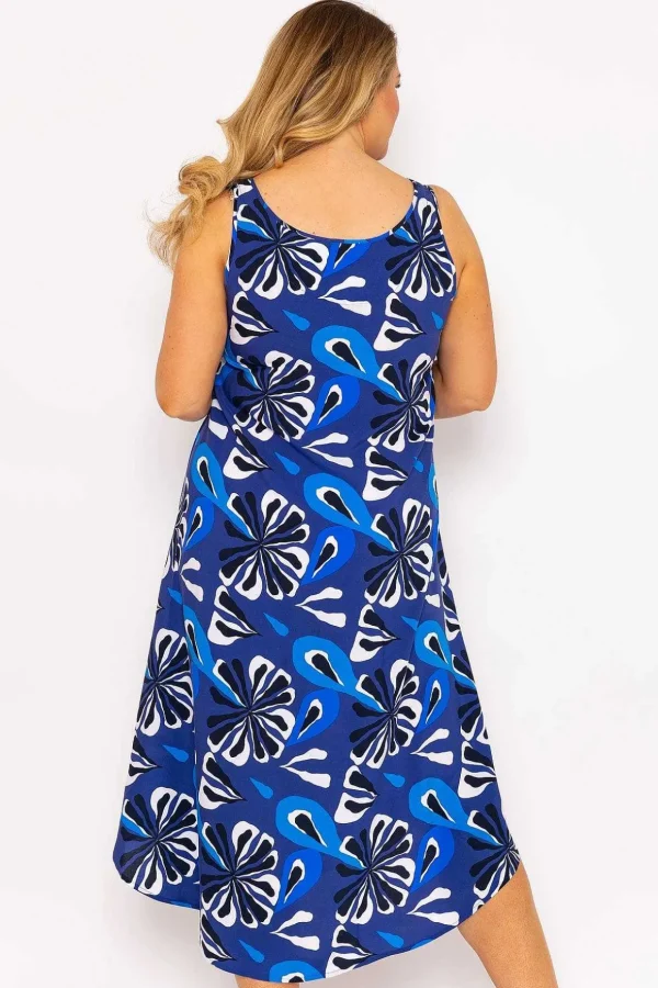 A-Line Midi Dress In Blue Print