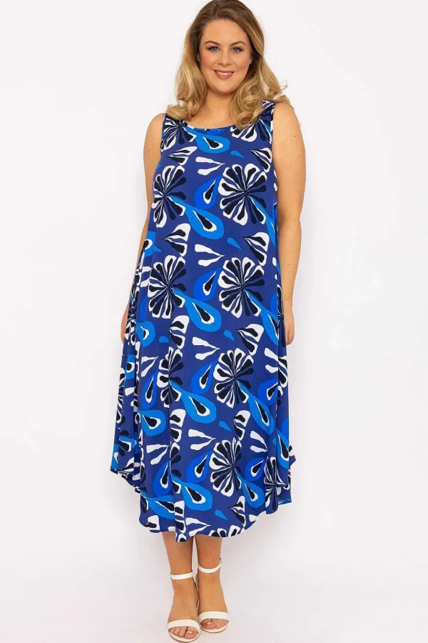 A-Line Midi Dress In Blue Print