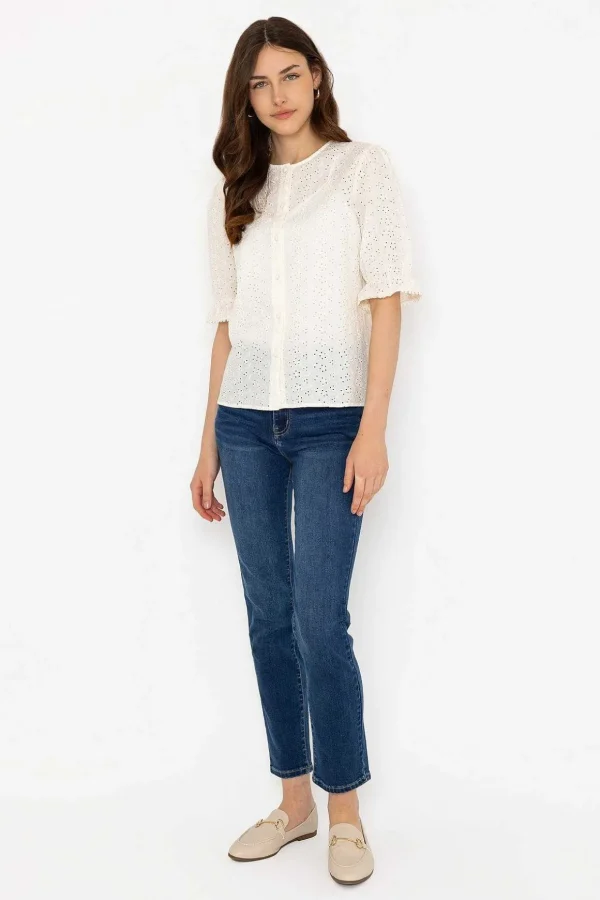 Anglaise Short Sleeve Blouse In Ivory