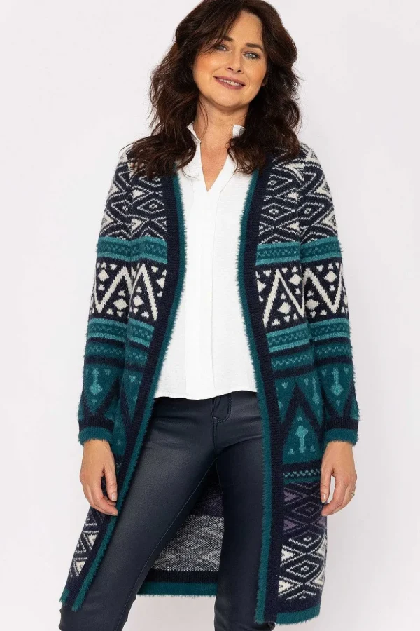 Aztec Longline Cardigan In Teal