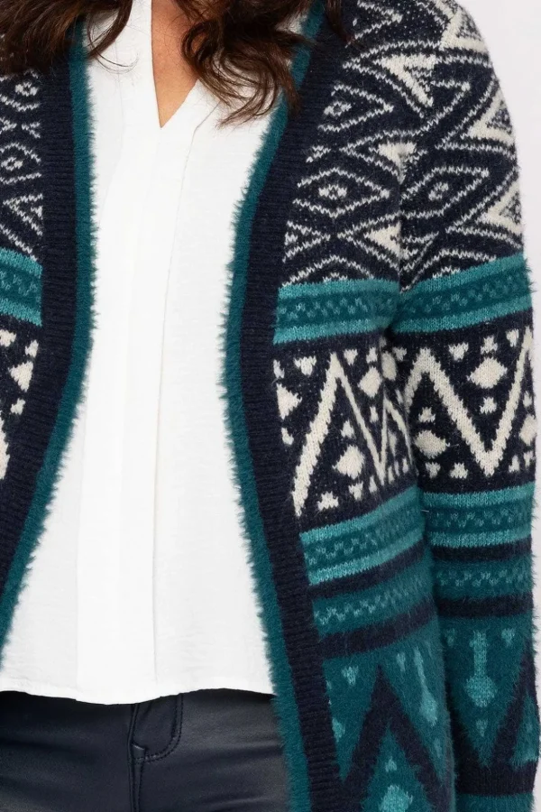 Aztec Longline Cardigan In Teal