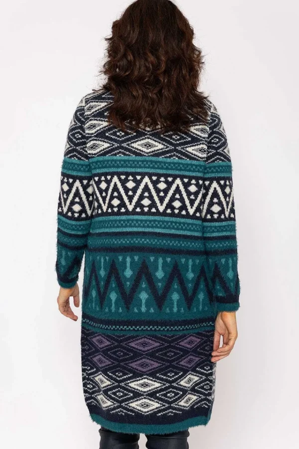 Aztec Longline Cardigan In Teal