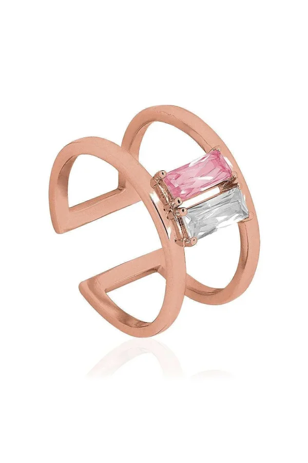 Baguette Cz Cage Ring In Rose Gold - One Size