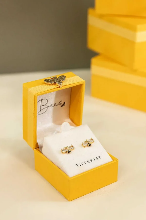 Bee Ball Stud Earrings In Gold