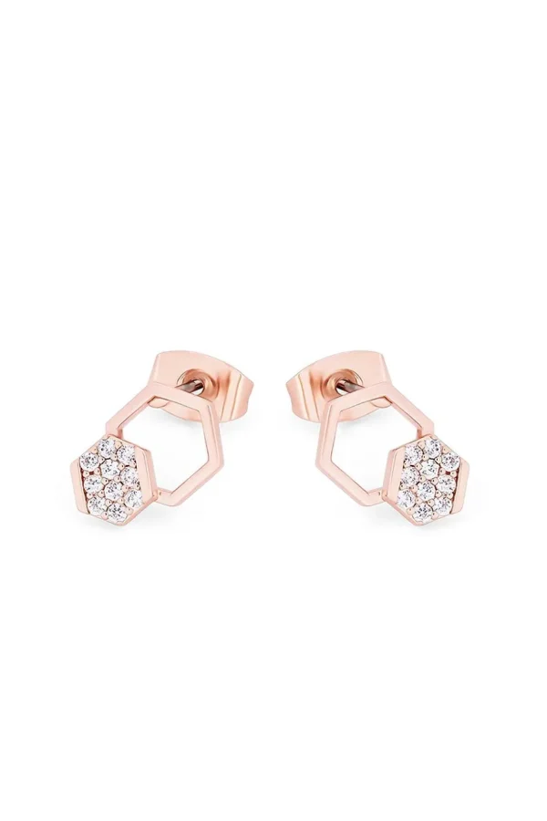 Bee Hexagonal Pave Stud Earrings