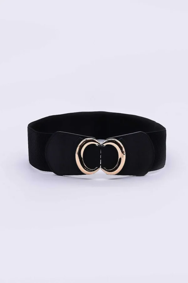 Black Elastic Belt With Gold Clasp