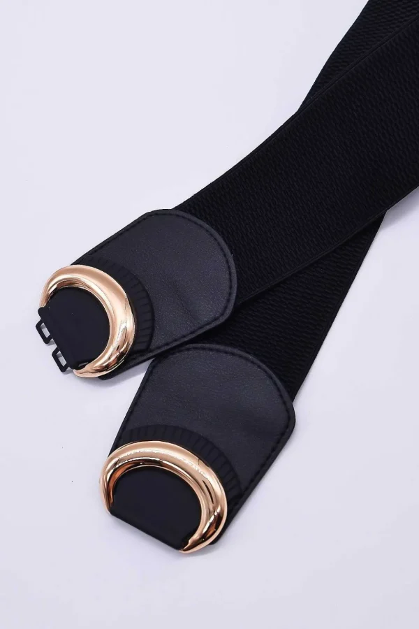 Black Elastic Belt With Gold Clasp