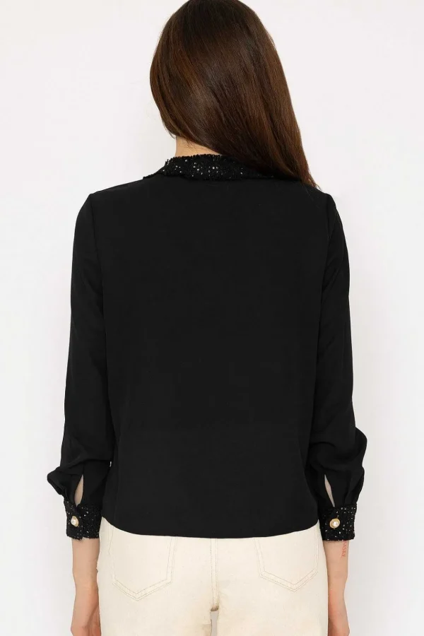 Black Fabric Detail Blouse