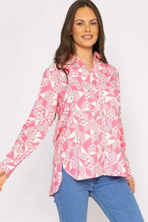 Blouse In Pink Geo Print