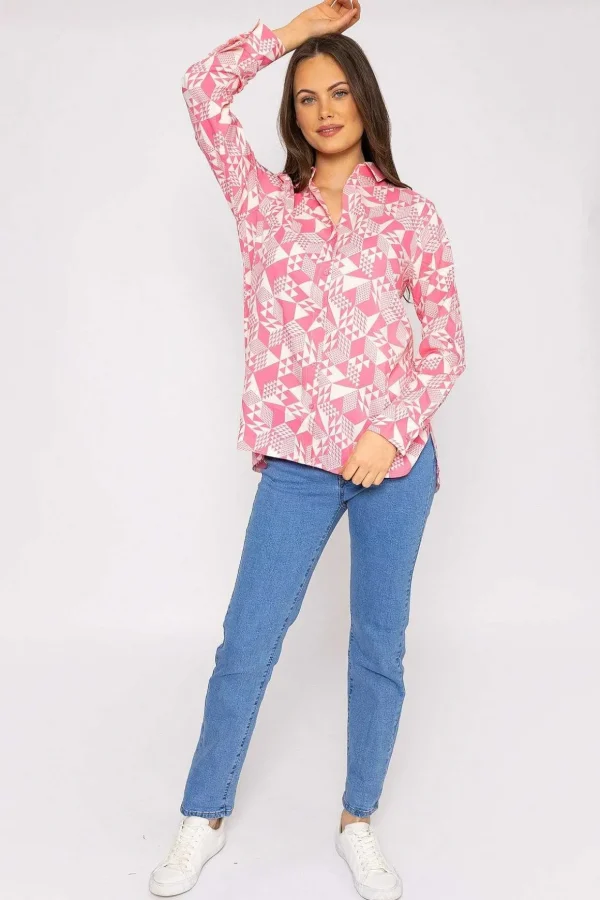 Blouse In Pink Geo Print