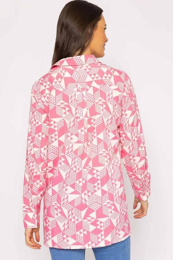 Blouse In Pink Geo Print