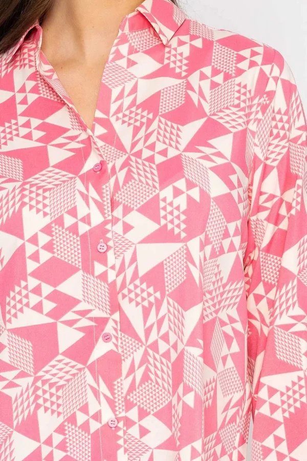 Blouse In Pink Geo Print