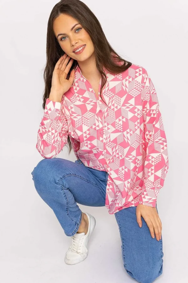 Blouse In Pink Geo Print