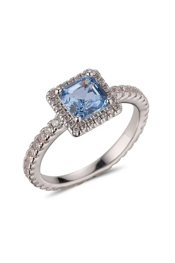 Blue Cz Rhodium Ring Size 8