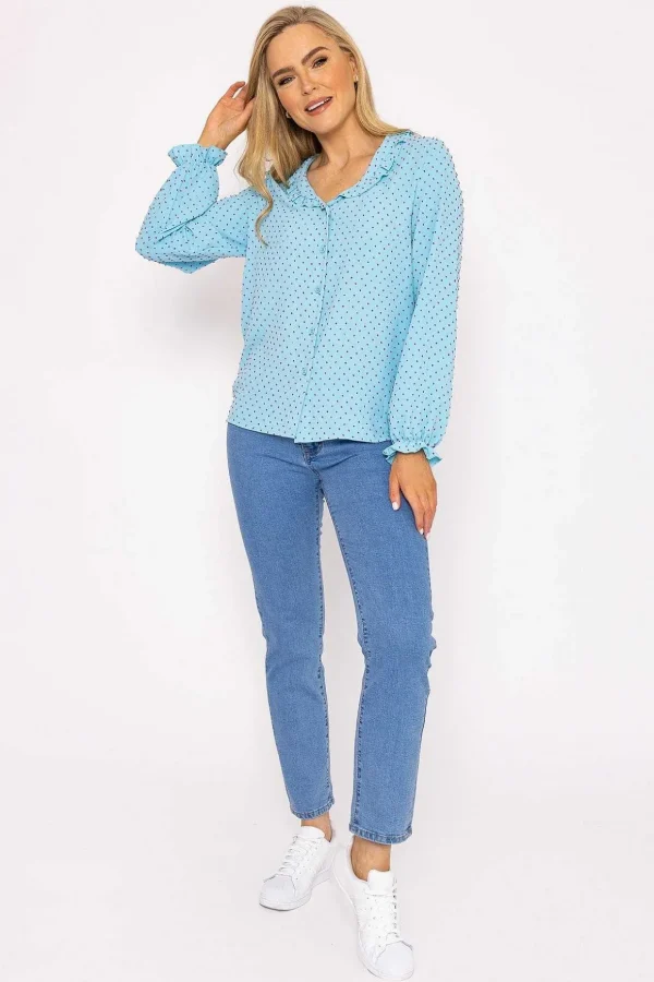 Blue Dobby Jacquard Blouse