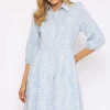 Blue Floral Embroidery Dress