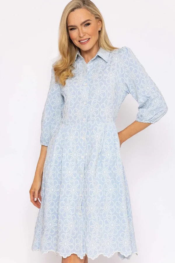 Blue Floral Embroidery Dress