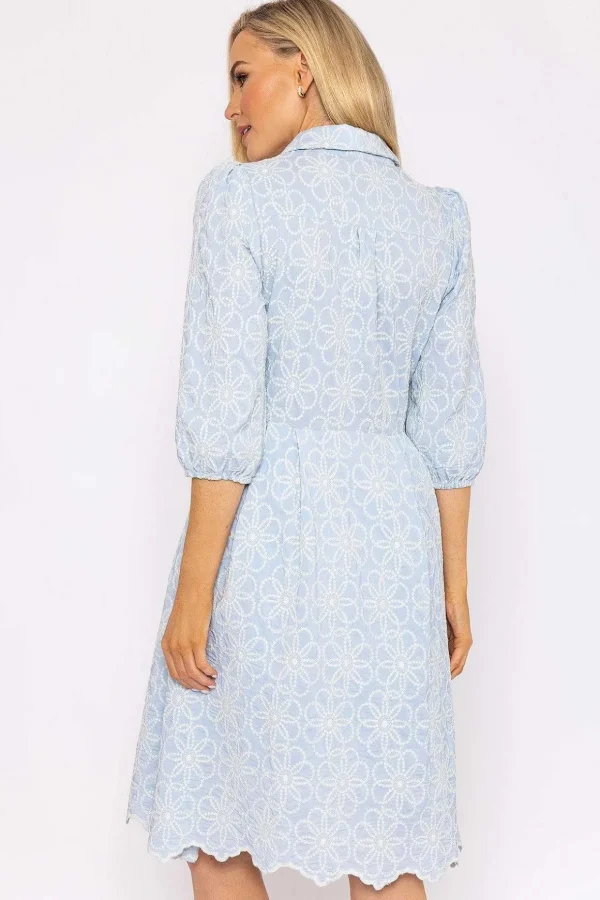 Blue Floral Embroidery Dress