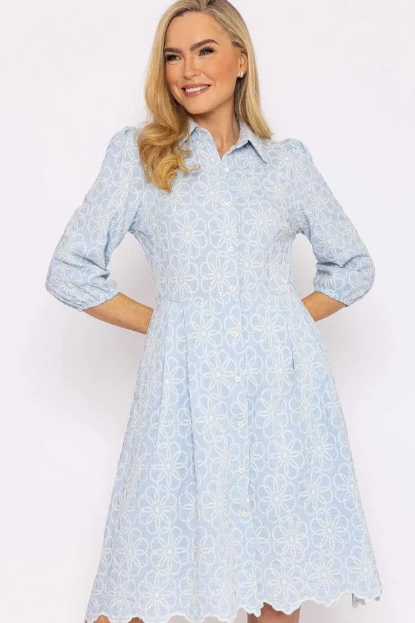 Blue Floral Embroidery Dress