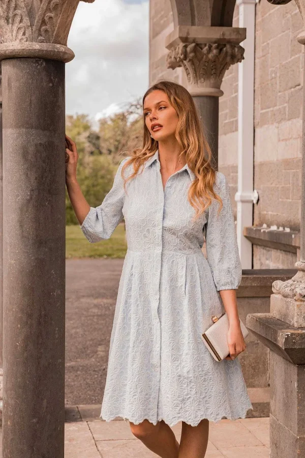 Blue Floral Embroidery Dress