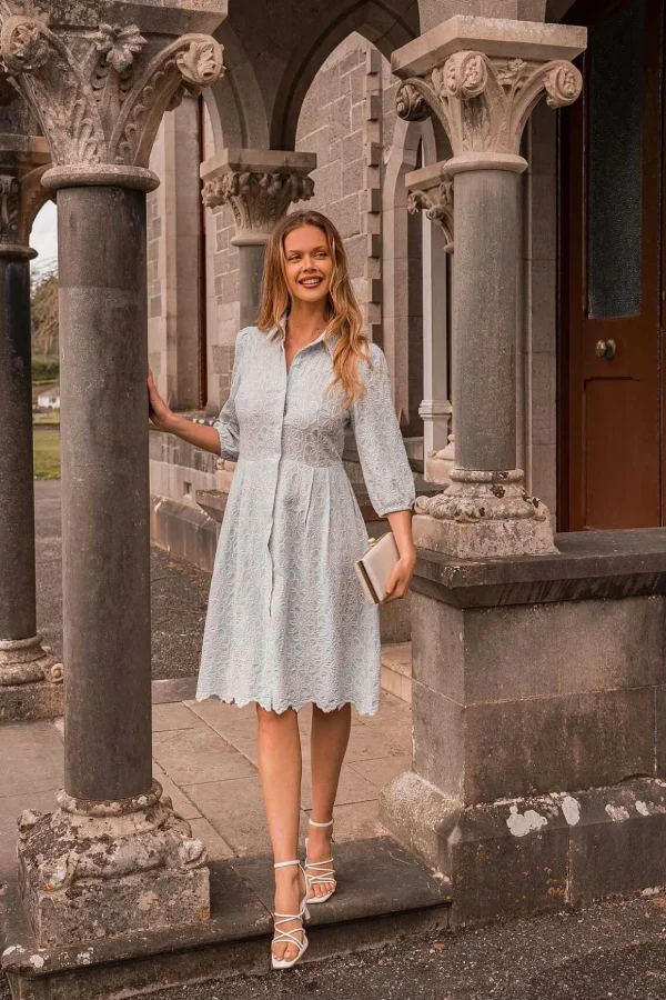 Blue Floral Embroidery Dress