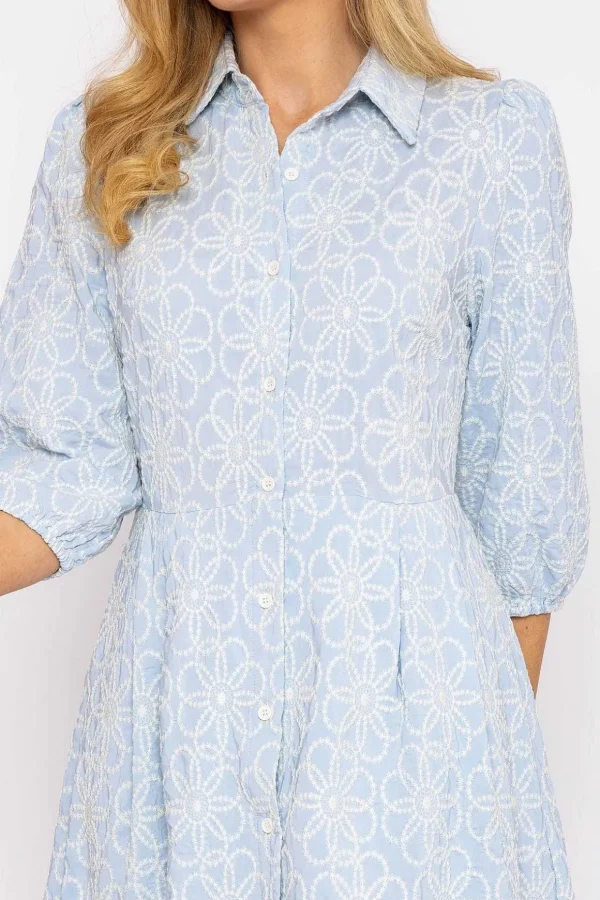 Blue Floral Embroidery Dress