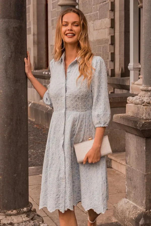 Blue Floral Embroidery Dress