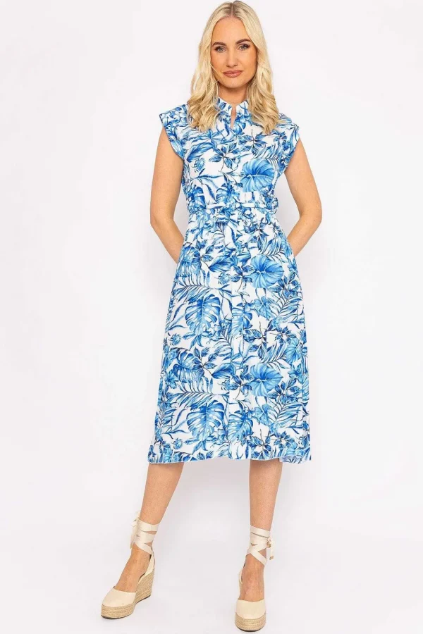 Blue Poppy Floral Printed Midi Dress