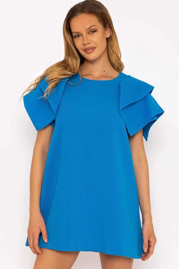 Blue Shoulder Detail Mini Dress