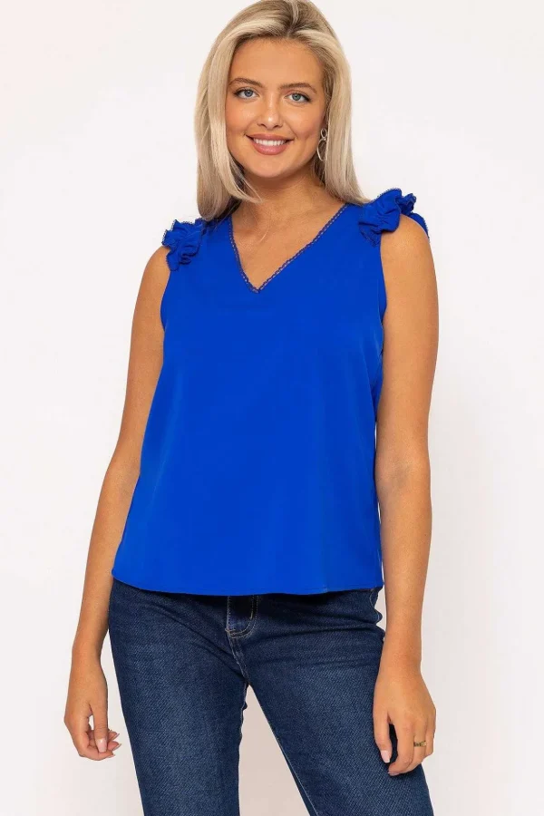 Blue Sleeveless Ruffle Top