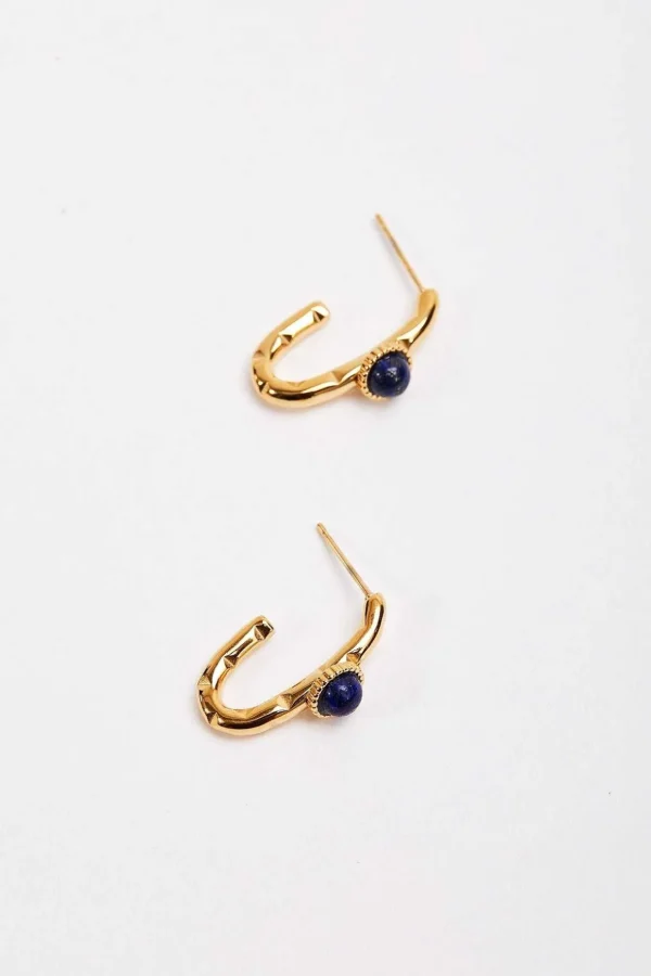 Blue Stone Open Hoop Earrings