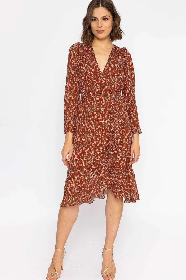 Boho Wrap Dress In Rust