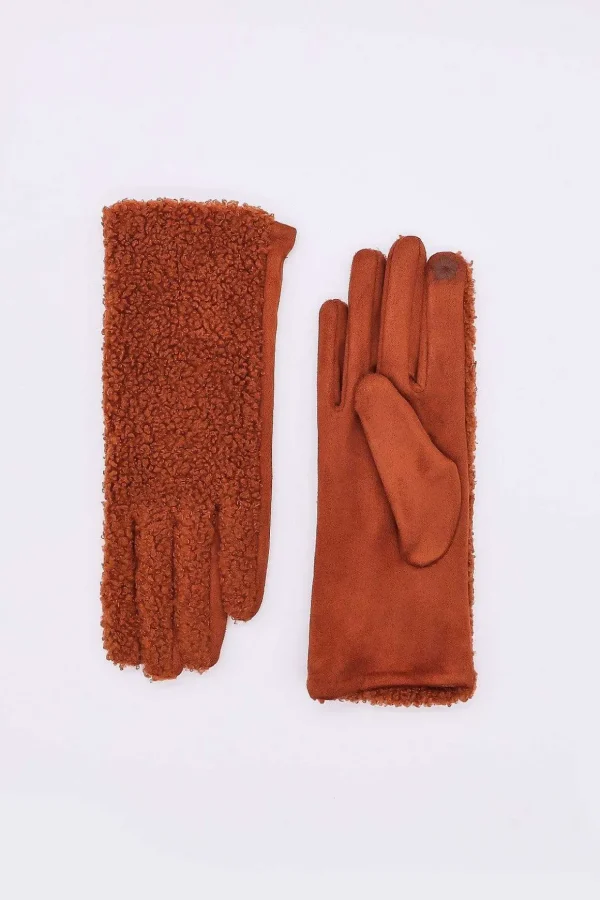 Boucle Front Glove In Tan