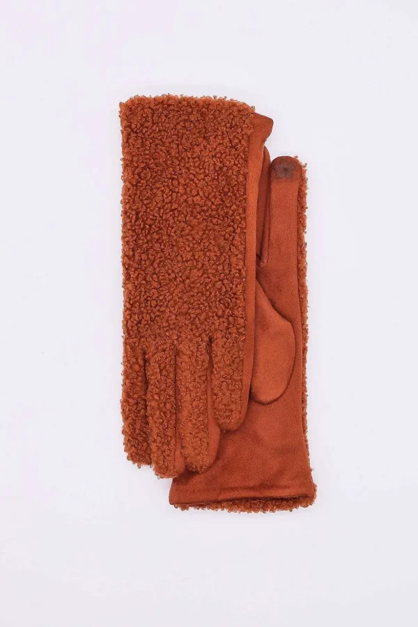 Boucle Front Glove In Tan