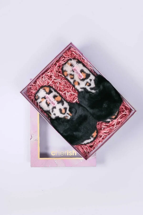 Boxed Black Animal Faux Fur Slipper