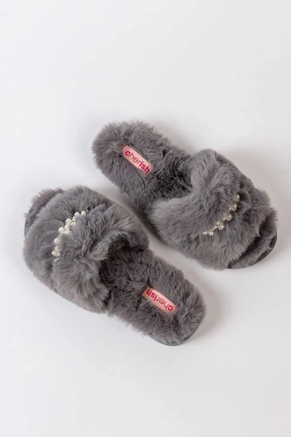 Boxed Embellished Slippers In Grey