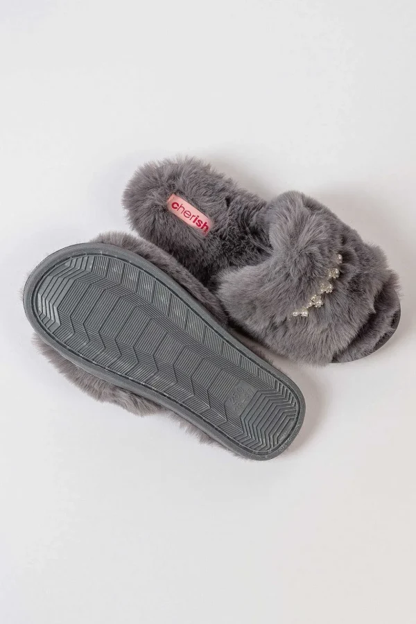 Boxed Embellished Slippers In Grey